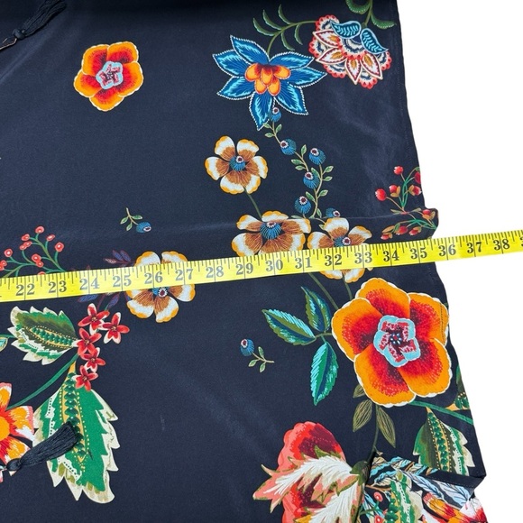 JOHNNY WAS Zorya Printed Floral Silk Mini Dress Black Puff Sleeve Size Medium - Picture 12 of 16